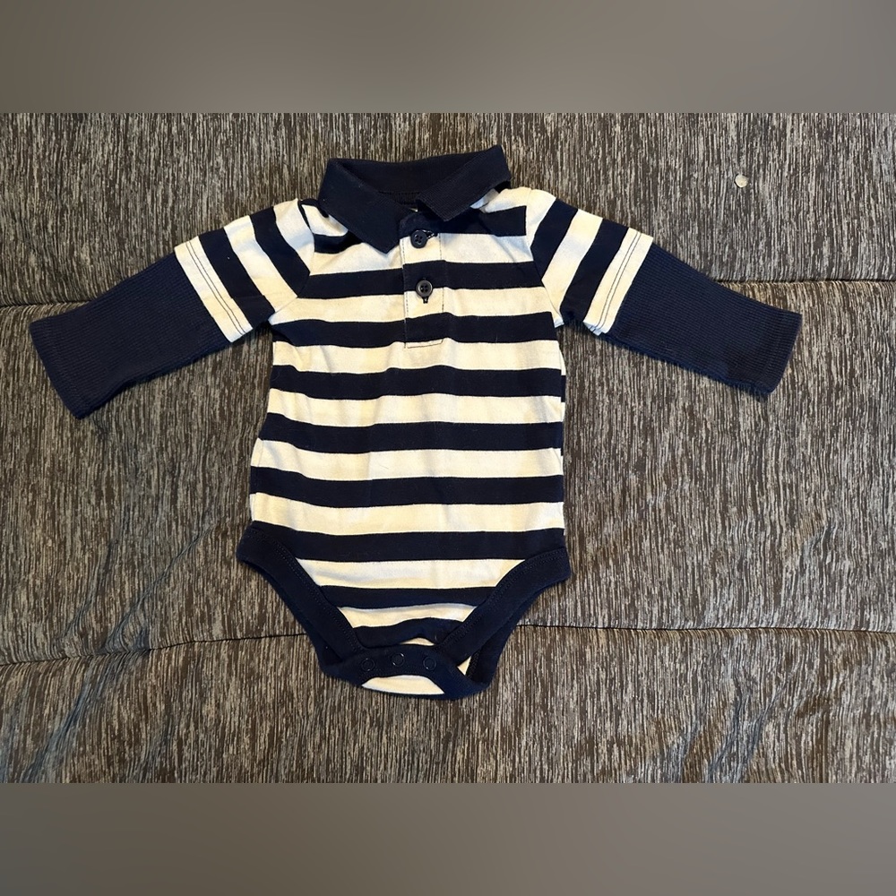 3-6 Month Garanimals Navy/White Stripe Long-Sleeve Polo Onesie